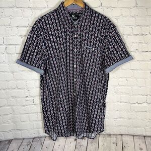 Buttercloth Regular Fit Geometric Print Short Sleeve Button Up Mens Size‎ XL